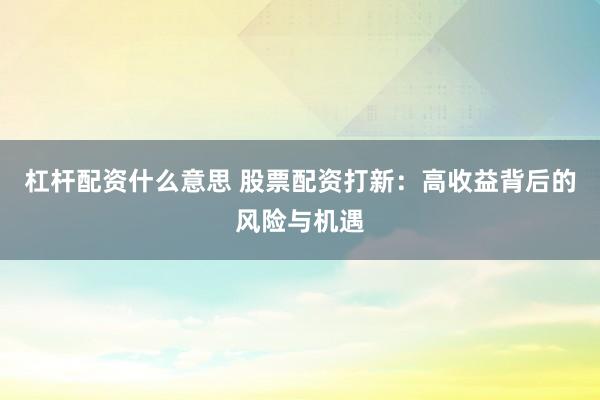 杠杆配资什么意思 股票配资打新：高收益背后的风险与机遇